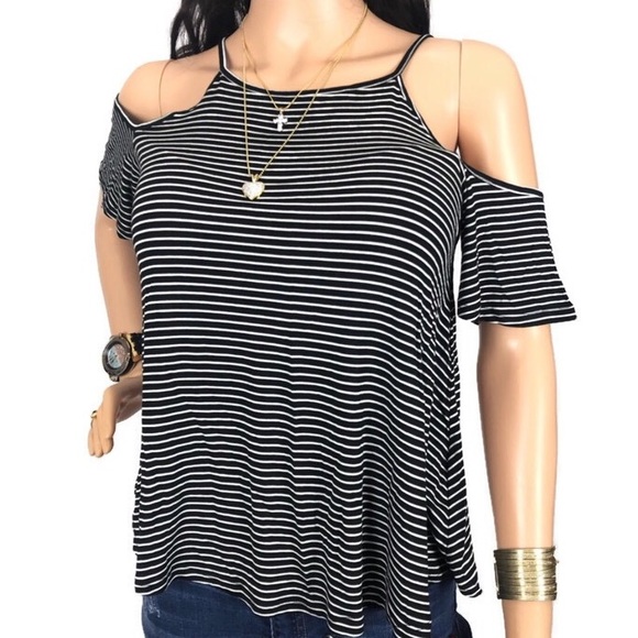 Garage Black/white striped Cold Shoulder Top “S” - Picture 4 of 4
